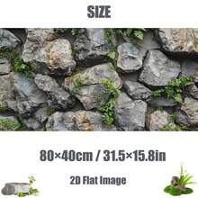 Piedra con musgo verde, pintura de fondo para acuario, pegatina de fondo para acuario, pegatina de fondo para terrario de reptiles, autoadhesiva por delante, decoración de paisaje para acuario, adorno para acuario - A - Ver 19