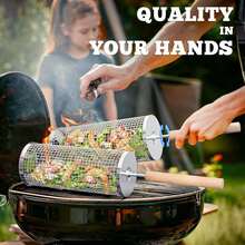 1/2pcs Rotating Grill Basket, Detachable Handle, 304 Stainless Steel, Nesting Grill Tool, Smoking And Grilling Accessory - Perfect For Vegetables, Outdoor Cooking And Camping; Birthday Gift For Men, Fathers And Husbands - B - View 2