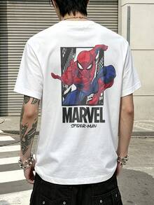 Marvel Marvel Comics Spider Man Marvel Logo Print Graphic T Shirt 100 Percent Cotton Mens Clothing Men Shirt Men Summer Clothes Marvel Series Men's Gifts Streetwear Men - 白色 - 查看 3