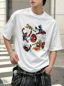 Marvel Marvel Comics Spider Man Action Pose Web Graphic T Shirt 100 Percent Cotton Men's Clothes Men's Shirt Men's Summer Outfits Marvel Series Gifts For Men Streetwear - 白色 - 查看 3