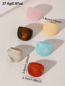 NAIZHU 6pcs Fashion European And American Exaggerated Colorful Resin Ring Set For Women, Daily Wear, Date, Party Accessory - Multicolor - View 5