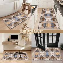 1 pieza Alfombra de cocina con estampado de patchwork geométrico estilo Morandi, alfombra antideslizante para el piso, alfombra decorativa para fiestas y vacaciones, alfombra a prueba de aceite, alfombra de secado rápido, adecuada para cocina, pasillo, baño, lavandería, decoración del hogar - Multicolor - Ver 2