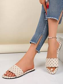 Sandalias de tiras con estampado de lunares de moda para mujer, suela blanda antideslizante, versátiles, ligeras y fáciles de caminar, sandalias de exterior de rápida para verano, playa, vacaciones y uso diario - Beis - Ver 6