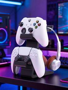 Universal Dual-Layer Game Controller Stand & Headphone Hanger 2-In-1 Storage Display Rack, Desktop Organizer Compatible With PlayStation 5 / 4 / Series X / S / Switch Pro Controller, 3D Printed Minimalist Gaming Style Desk Accessory, Stable & Anti-Slip, Space-Saving, Perfect Birthday Gift For Gamers/Boyfriend - Multicolor - View 6