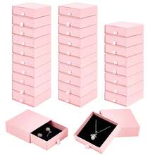 10pcs Small Pink Cardboard Jewelry Boxes With Lids And Sponge Linings, Ring Earring Necklace Jewelry Display Storage Boxes, Holiday Party Gift Boxes For Friends And Family - Baby Pink - View 1