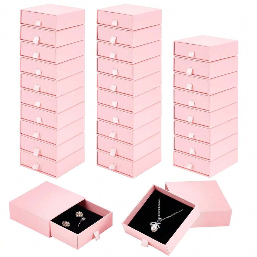 10pcs Small Pink Cardboard Jewelry Boxes With Lids And Sponge Linings, Ring Earring Necklace Jewelry Display Storage Boxes, Holiday Party Gift Boxes For Friends And Family - Baby Pink - View 1