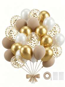 29PCS Champagne Gold Birthday Decoration,  Metal Confetti Balloons Party Set Round Helium Balloon, Romantic Luxury, Retirement Party Wedding Birthday Graduation Celebration Home Decoration Birthday And Themed Party Supplies - Champane Gold - 查看 1