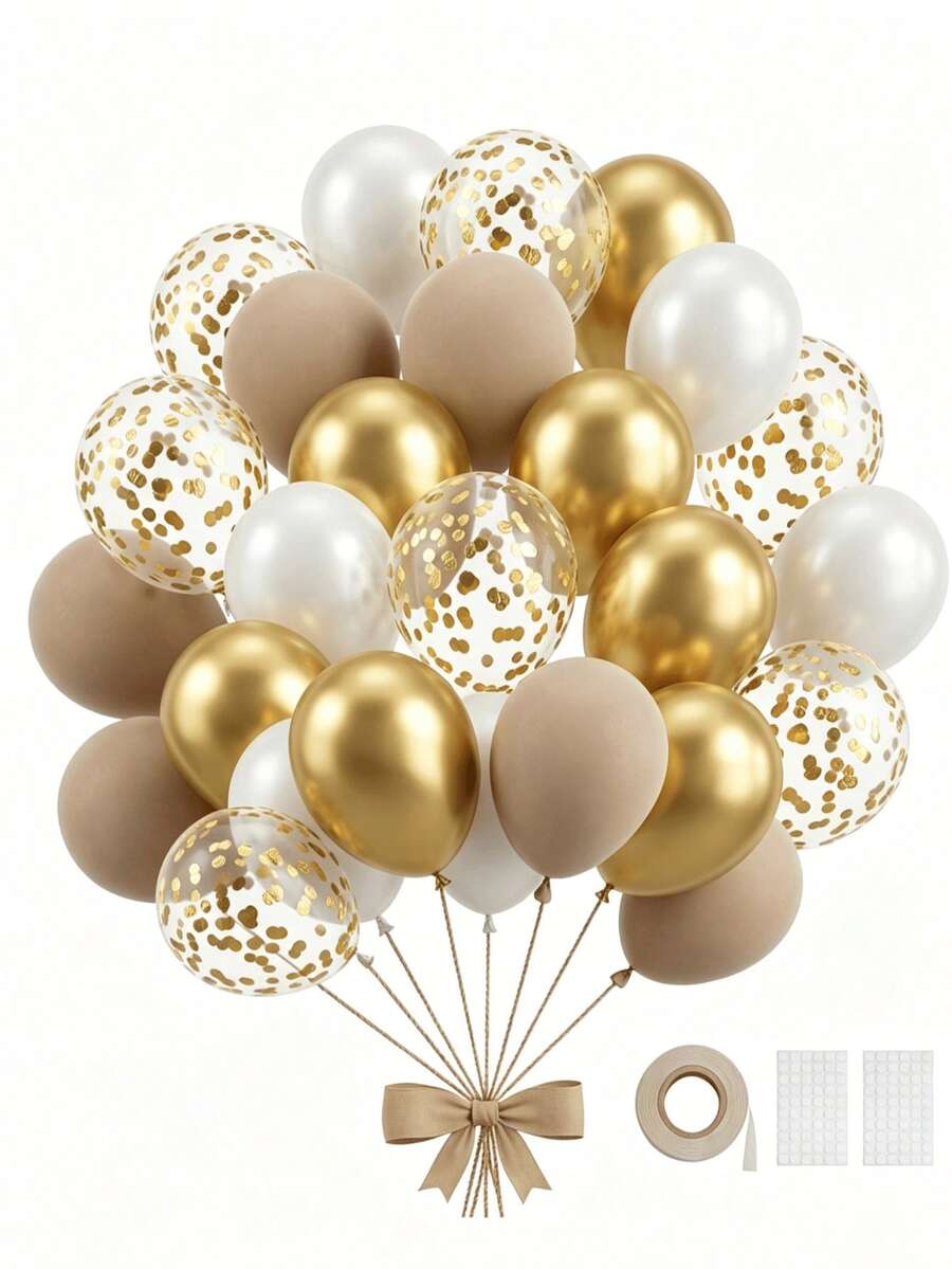 29PCS Champagne Gold Birthday Decoration, Metal Confetti Balloons Party Set Round Helium Balloon, Romantic Luxury, Retirement Party Wedding Birthday Graduation Celebration Home Decoration Birthday And Themed Party Supplies - Champane Gold - 查看 1