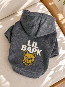 PETCIRCLE 1件寵物服飾 狗貓衣服 戶外室內穿著 小狗幼犬 春秋舒適套頭連帽衫 附帽印花運動衫系列 素色運動衫 - 煙灰色 + 熱轉印印花嘻哈狗 - 灰色 - 查看 10