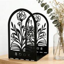Hollow Metal Bookend With Natural Floral Pattern, Suitable For Organizing And Decorating Bookshelves And Bookcases, An Artistic Gift For Book Lovers, Bibliophiles And Office Workers - One Size - View 4