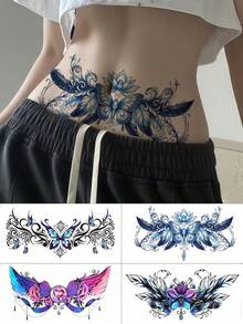 4 Sheets Realistic Butterfly & Flower Tramp Stamp Temporary Tattoo Stickers, Body Art For Women, Music Festival Graduation Holiday Favors - Multicolor - View 9