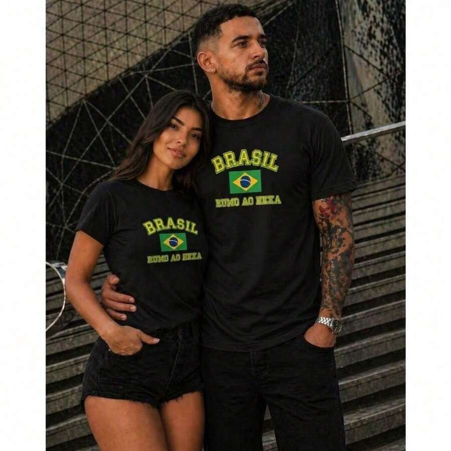 Kit Of 2 Couple's T-Shirts - Brazil Road To The Hexa (Brazilian National Team) World Cup 2026 - Unisex Shirt For Women And Men - 黑色 - 查看 1