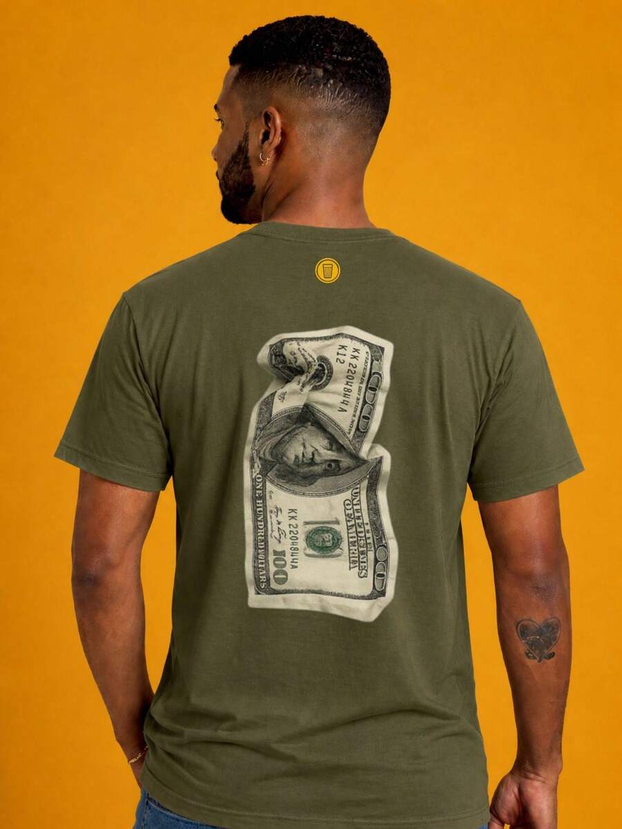 Casual Money T-Shirt, Minimalist, Resenharia Style | 100% Cotton, Brazilian Style, Perfect For Hanging Out With Friends And Bars - Army Green - View 1