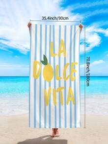 1件時尚藍色條紋海灘巾，檸檬印花「La Dolce Vita」大尺寸海灘巾，超細纖維快乾吸水防沙海灘浴巾，毛巾，適合旅行、游泳池、潛水、衝浪、瑜珈、露營、海灘派對和派對裝飾海灘巾，夏季海灘旅行必需品，度假浴室裝飾水上派對多功能海灘巾 - 藍色條紋 - 查看 12