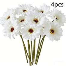 2/4/10/20支人造絲非洲雛菊花莖，大宗假雛菊，適用於DIY手工藝、居家、婚禮派對花瓶中心裝飾、桌面花環裝飾 - 白色 - 查看 8