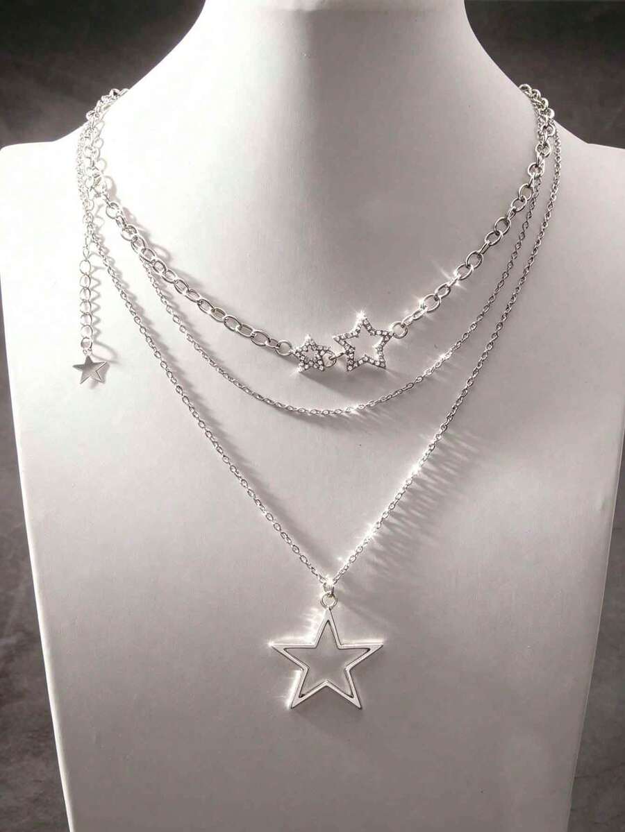 2pcs Vintage Gothic Star Necklace Set - Silver - View 1