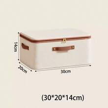 1pc Minimalist Beige Linen Foldable Storage Box With Handle, Portable Clothes Organizer Bin, Suitable For Under Bed Placement, Applicable For Bedroom Closet Organization, Seasonal Clothing Storage And Daily Home Storage Organization - Beige - View 8