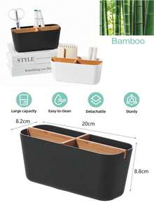 1 pieza Caja organizadora de cables de madera de bambú, organizador de cables de datos, caja de almacenamiento de cables de alimentación, caja de clasificación, estante de cables de computadora, caja de enchufes - Multicolor - Ver 10