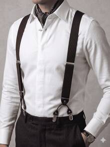 Amo Sombrinha 6 Pieces Premium European Style Solid Suspenders For Men, Gentleman Suspenders, In Stock, Suit Pants Suspenders, Durable And Fashionable High Elasticity, Suit Suspenders, Adjustable Clip Suspenders, Unisex, Black Work Party Suit Wedding Prom Church - 藏蓝色 - 查看 5