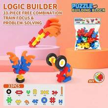 26-40pcs Building Blocks Educational Toy Set With Connectors And Wheels, Creative Back To School Party Gift For Kids, Random Colors And Shapes - Educational Interlocking Building Blocks (40 Pieces) - View 3