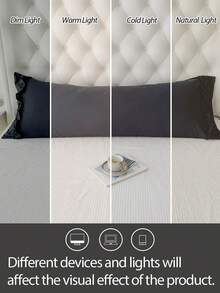 1pc 100% Polyester Solid Color Lace Long Pillowcase, Lightweight And Elegant, Soft As Clouds To The Touch, Suitable For Bedding And Sofa Decoration (Pillow Insert Not Included) - Black - View 7