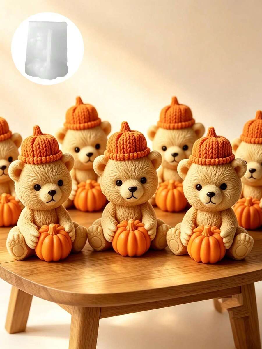 1pc Pumpkin Bear Candle Mold, Devil Pumpkin Ornaments, Suitable For Resin Gypsum Clay Concrete Handicrafts, Etc., Making Ornaments, Home Decorations, Holiday Gifts - Pumpkin Bear Mold - View 1