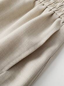 Men's Summer Solid Color Drawstring Waist Wide Leg Loose Casual Long Pants - Apricot - View 5