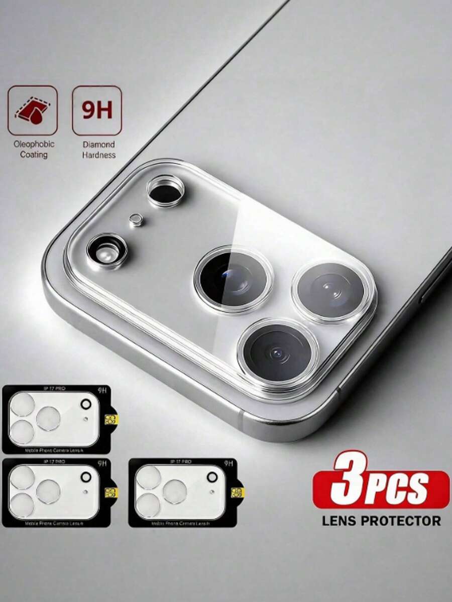 3 piezas Protector de pantalla de vidrio templado 9H para lente de cámara, para iPhone 17/Air/17 Pro/17 Pro Max/16 Pro Max/15 Pro Max/14 Pro Max/13/12/11 Pro Max | Compatible con múltiples modelos de teléfono, alta dureza - transparente - Ver 1