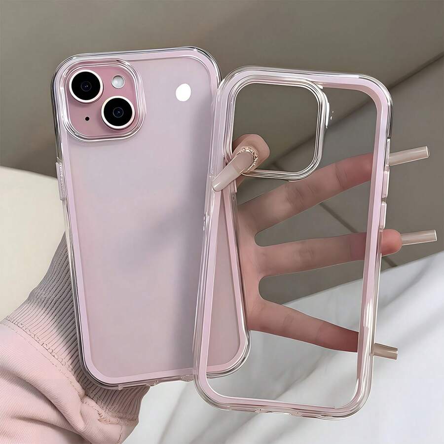 1pc Pink Personalized Border 2-In-1 Transparent Minimalist Full Coverage Soft Phone Protective Case Compatible With IPhone 17 16 15 14 13 12 11 Pro Max Unisex, Smartphone Protective Cover, Device Protection Accessory, Minimalist Style Phone Case, Transparent Minimalist Style, Style-Conscious Users, Tech Accessory Enthusiasts, Personal Device - Pink - View 1