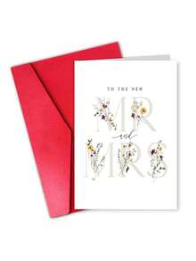 1 tấm thiệp cưới hoa "To The New Mr And Mrs" kèm phong bì, thiết kế hoa dại màu nước, thiệp chúc mừng tân hôn thanh lịch cho các cặp đôi & bạn bè, bên trong để trống cho đám cưới & đính hôn - A - Xem 10