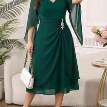 jianchaimaoyi02 Reflora Vestido de fiesta elegante de talla grande con decoración de cristales - Verde - Ver 3