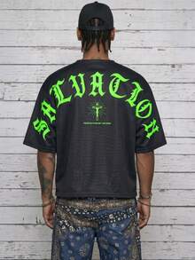 Men's Creative T-Shirt With Letter Print - Black - View 1