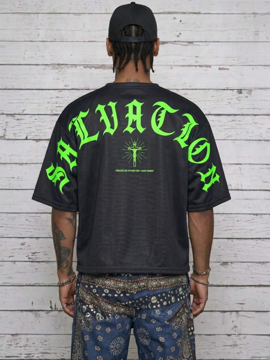 Men's Creative T-Shirt With Letter Print - Black - View 1