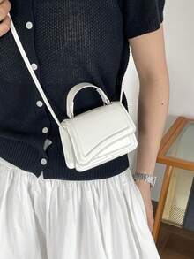 Bolso de mano pequeño para mujer, bolso de tote portátil y ligero, nuevo bolso pequeño de solapa de unicolor de moda para el verano 2025, bolso de hombro cruzado - Blanco 3 - Ver 3