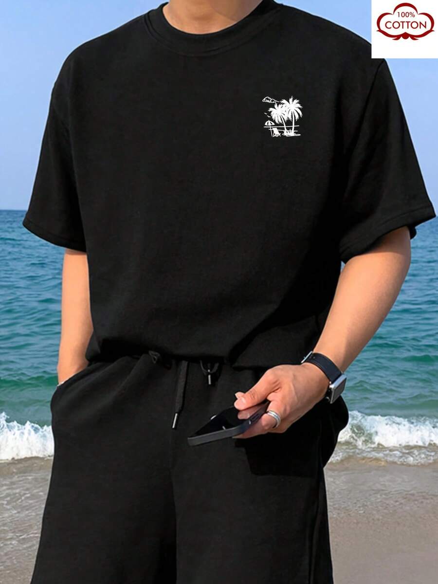 Camiseta estampada para hombre 100% algodón 210G - Negro - Ver 1
