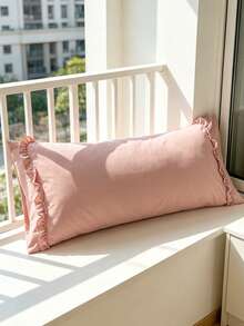 1pc 100% Polyester Solid Color Lace Long Pillowcase, Lightweight And Elegant, Soft As Clouds, Suitable For Bedding And Sofa Decoration (Pillow Insert Not Included) - Red Bean Paste Color - View 6