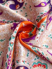 1PC Imitation Silk Paisley Print 70cm Small Square Scarf New Bandana Women's Versatile Multi-Functional Belt Bag Accessory Streamer Headscarf Headwear Scarf Fashion Silk Scarf - Orange - View 4