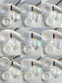 變色龍極光珍珠美甲粉附抹布工具，幻彩紫綠藍漸變鏡面粉，魔幻閃耀冰透亮面美甲DIY裝飾配件套組，美人魚風(0.5g/瓶) - 彩色 - 查看 2