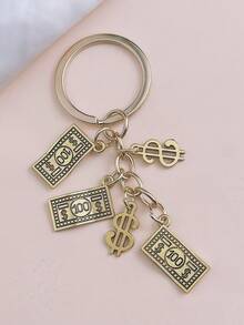[1 pieza] Llavero con temática de dinero en tono dorado, con dijes de billete de 100 dólares y signo de dólar, colgante divertido para bolso para amantes de la riqueza - Multicolor - Ver 7