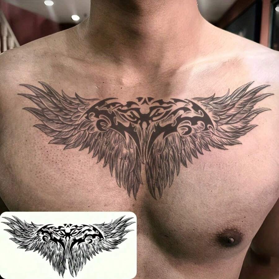Eagle Wings Temporary Tattoo Sticker For Chest, Front, Back, Herbal Semi-Permanent Waterproof Long-Lasting Non-Reflective Fake Tattoo For Men And Women