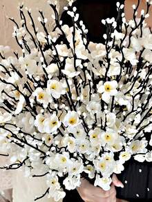 3/9/14pcs Artificial White Plum Blossoms, Suitable For Home, Hotel, Office, Wedding And Garden Decoration. Perfect For Home Decor, Living Room, Wedding Centerpieces, Engagement Handmade Floral Arrangements, Birthday Gifts And Other All-Season Uses - White - View 5