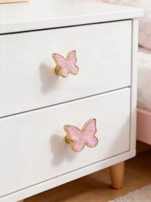 1pc Pink Shell Butterfly Drawer Handle For Kids Room, Gold Plated Single Hole Cabinet Knob, Decorative Small Pull Handle For Wardrobe, Dresser, Cabinet Door - Multicolor - View 1