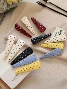 12pcs Women's High-End Yellow Polka Dot Hair Clips, Sweet Girly Bangs Side Clips, Small Hair Clamps, Cute Head Accessories,Claw Clips - Multicolor - View 3