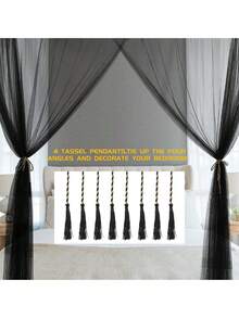 Dosel de cama con mosquitera, mosquitera de 4 postes de esquina, dosel de cama King desde el techo, con 4 piezas de colgantes con borlas, decoración de habitación gótica/princesa, tienda de cama con mosquitera, decoración de dosel de cama gemela para la mayoría de las camas dobles y cortinas de cama para interiores y exteriores - Mosquitera de cuatro puertas - Ver 5