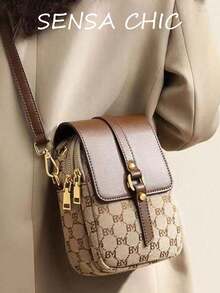 Multi-Functional Crossbody Bag, Multi-Pocket Design With Phone Pocket And Earphone Hole, Faux Pearl Decor, Mini Quilted Crossbody Coin Purse, Women Shoulder Bag - Khaki - View 7
