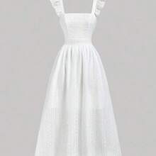 jianchaimaoyi02  MOD Vestido con espalda abierta, mangas con volantes, bordado con diseño de cerezas blancas y rojas, falda acampanada con pliegues y lazo - Estilo lindo, para citas, fiestas, uso en verano y primavera, vacaciones, picnics, festivales, cumpleaños - Blanco - Ver 2