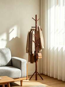 Freestanding Wooden Coat Rack, Tree-Shaped Vertical Hanger. It Can Hold Hats, Bags And Coats, And Is Suitable For Entryways, Bedrooms, Living Rooms And Offices. Featuring A Sturdy Structure And Space-Saving Design. - Multicolor - View 7