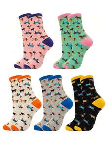 1 par de calcetines cómodos hasta el tobillo con estampado de perro salchicha, versátiles para primavera y otoño - Multicolor - Ver 9