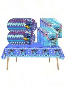 41pcs Stitch Theme Party Set, Suitable For 10 People, Disposable Birthday Party Tableware, Including Plates, Cups And Napkins. Holiday Decoration Supplies, Suitable For Camping, Picnic, Backyard BBQ And Party Decoration, Also Ideal Decoration For Halloween, Christmas And Party, And A Great Surprise Gift For Fans. - Multicolor - View 3