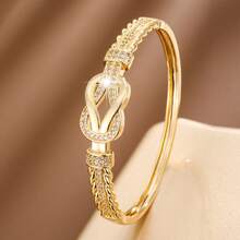 1pc Line Wrapped Knot Design Cubic Zirconia Inlaid Women Bracelet, Casual Gift - Multicolor - View 4